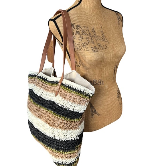 INC International Concepts Crochet Striped Shoulder Tote Bag Tropical Beach - Picture 3 of 12